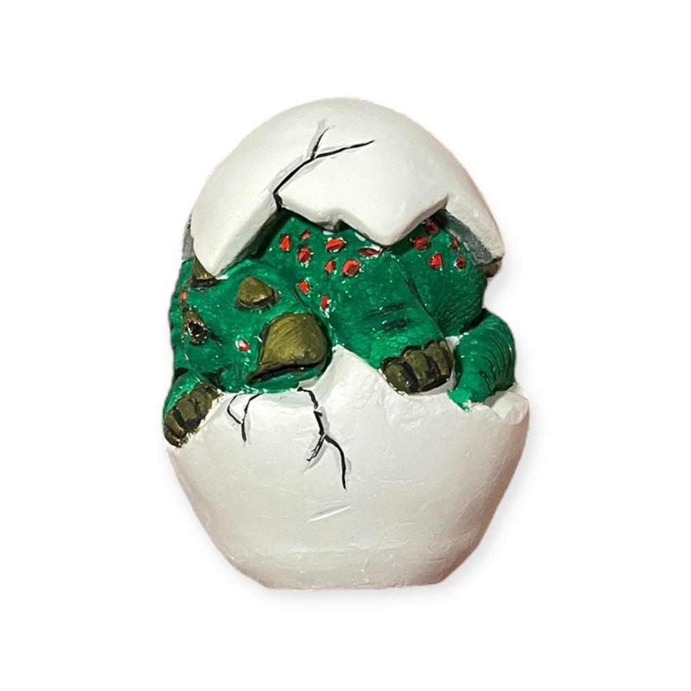 Green Dragon Hatching From White Egg Painted Decoration